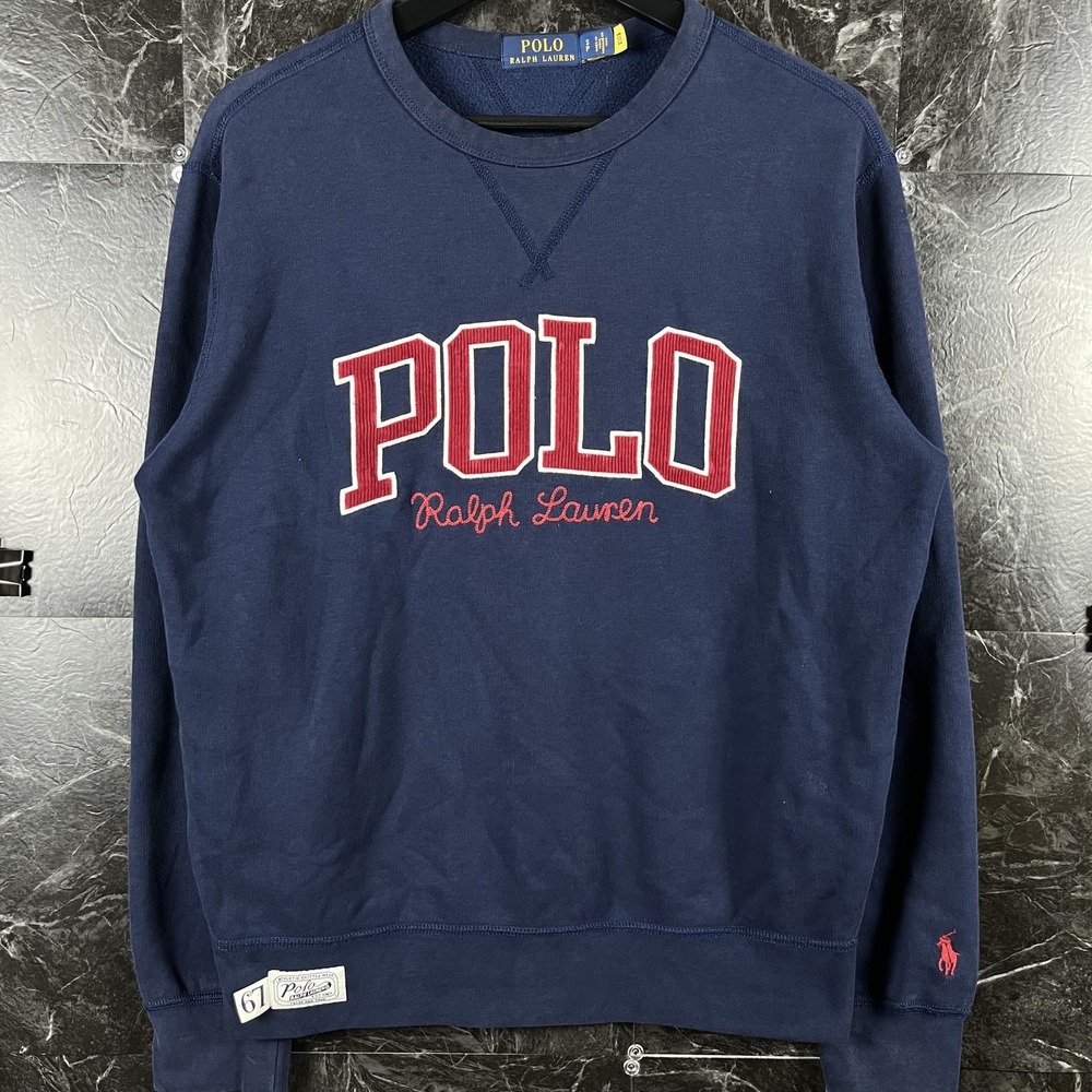 Polo Ralph Lauren Men's Blue Spell Logo Fleece Sweatshirt Small -Flaws